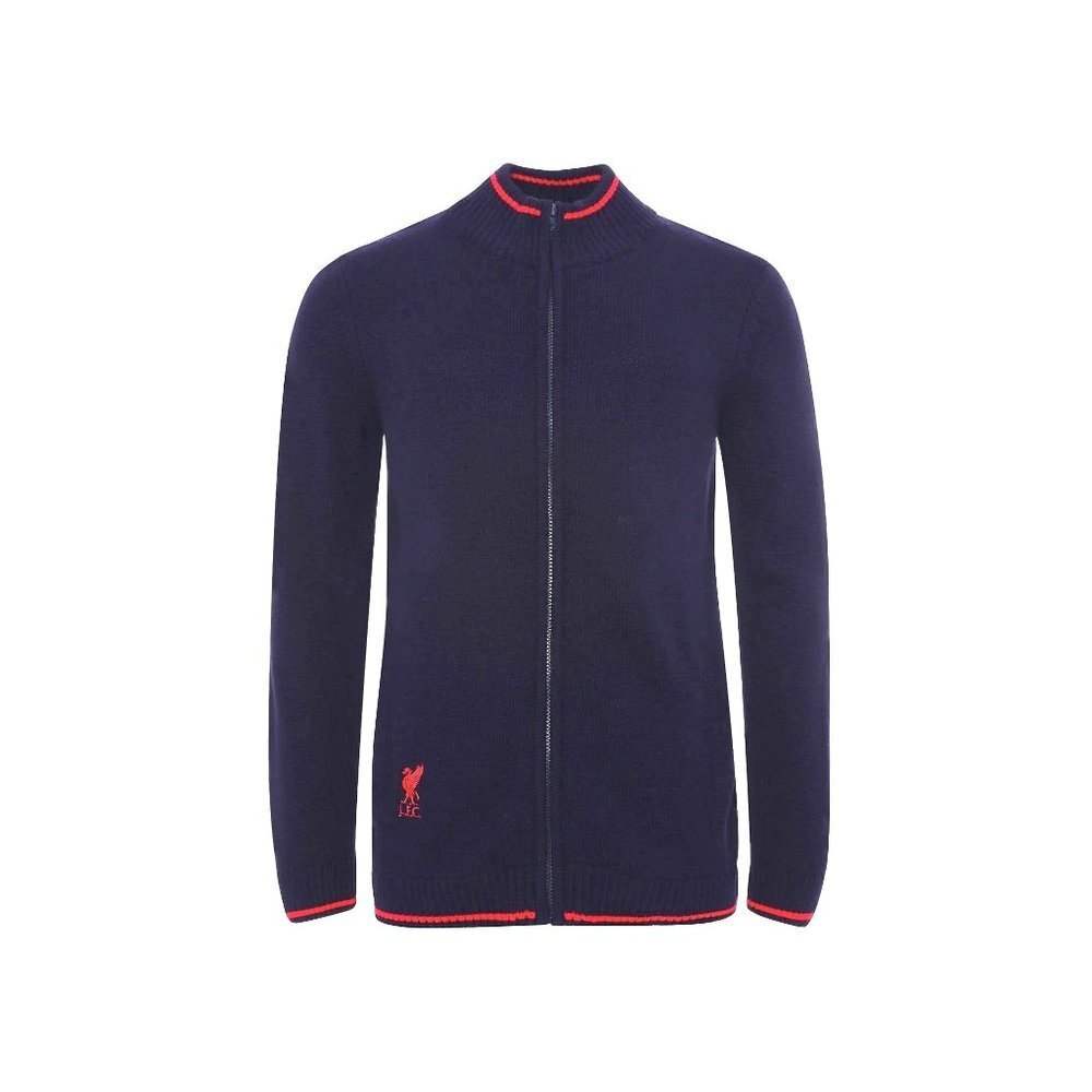 L.F.C Men's Mock Neck Full Zip Knit Acrylic Sweater Jacket Pockets Blue Medium